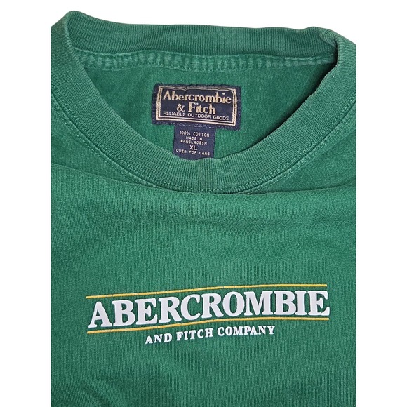 Abercrombie & Fitch Mens XL Long Sleeve Graphic T-Shirt Green Logo Vintage Style - Picture 3 of 4